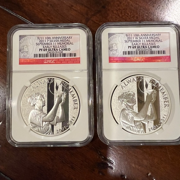 US Mint Philadelphia & West Point Mints Other - 2) 🇺🇸 9/11 Medals SILVER 0.999 FINE PROOF NGC Graded Memorial 10th Anniversary